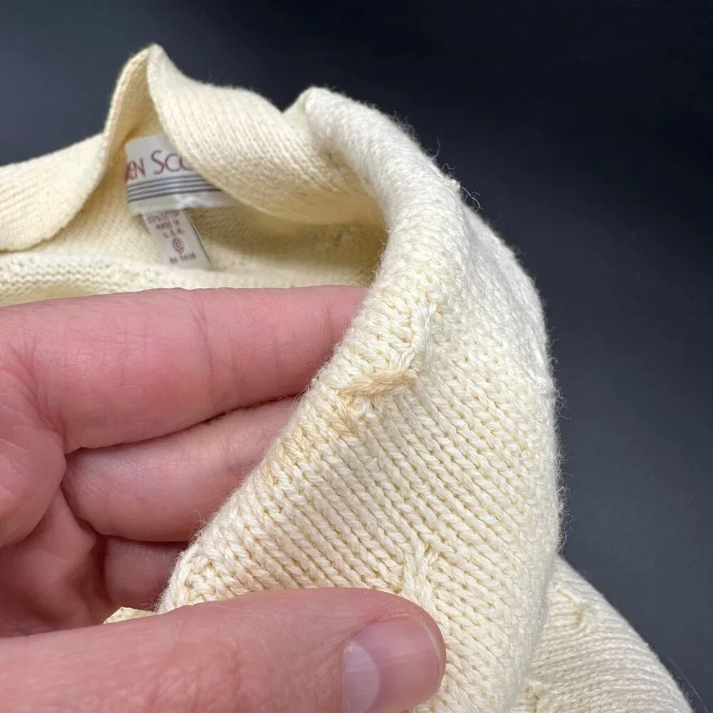 Vintage Cardigan Sweater Karen Scott USA Cotton Pale Yellow Womens Small 1980s - Picture 6 of 9